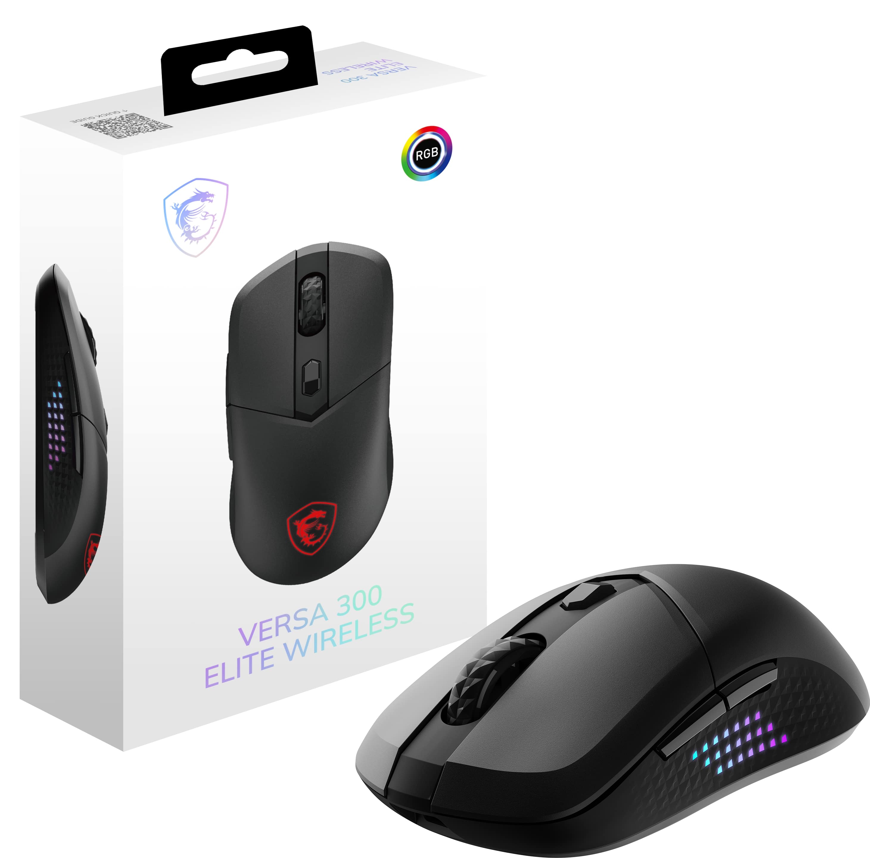 MSI Versa 300 Elite gaming mouse in use on a gaming desk
