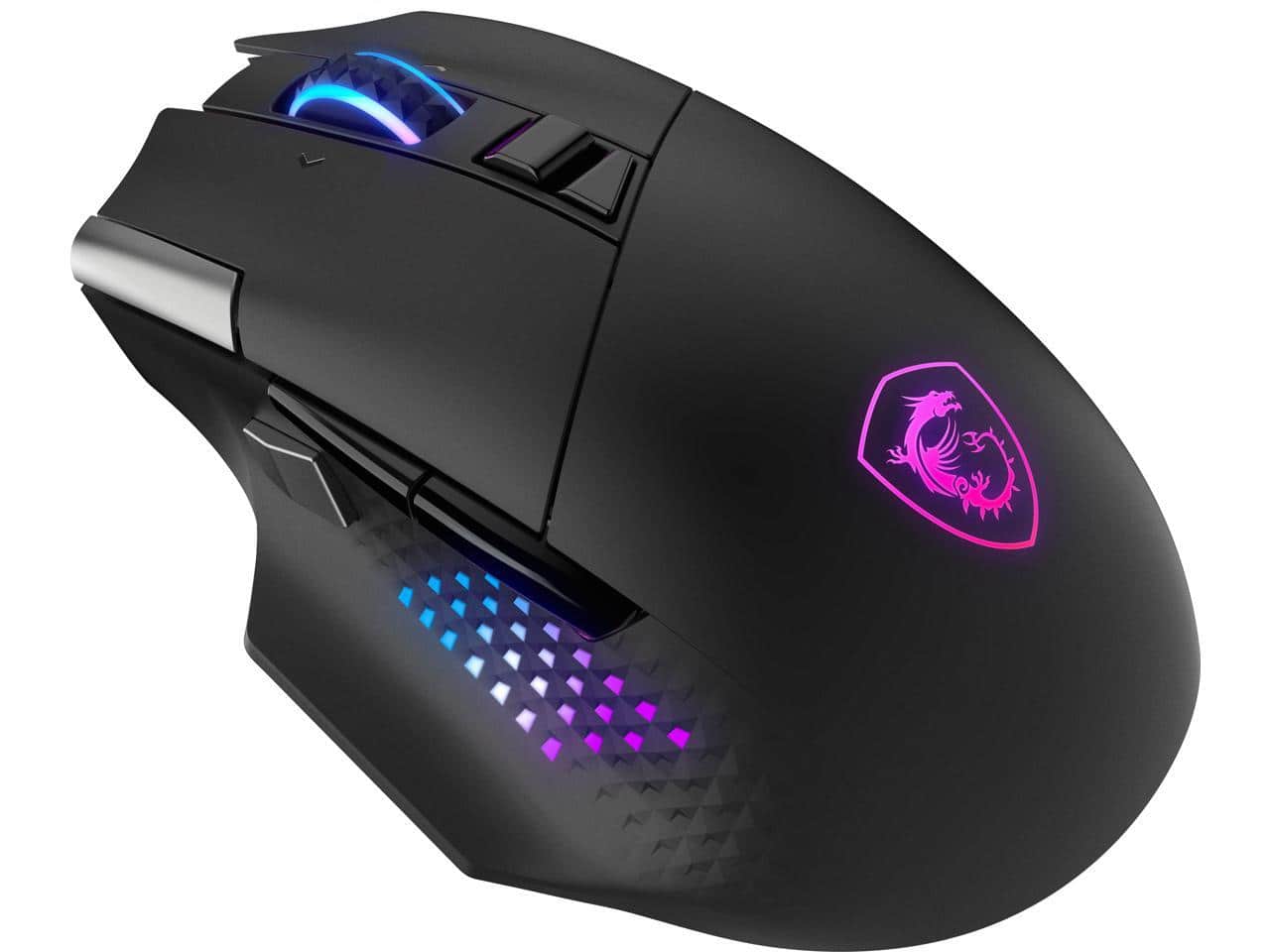 'MSI wireless gaming mouse in use on a gaming desk'