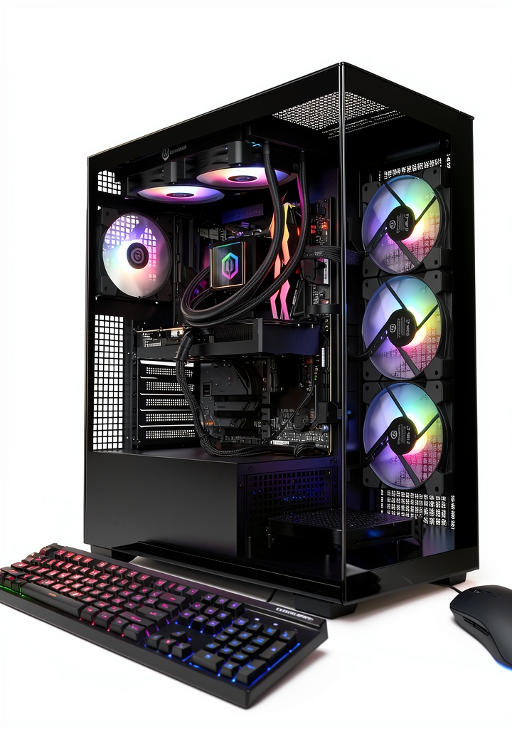 CyberPowerPC Gaming Desktop setup with monitors and accessories