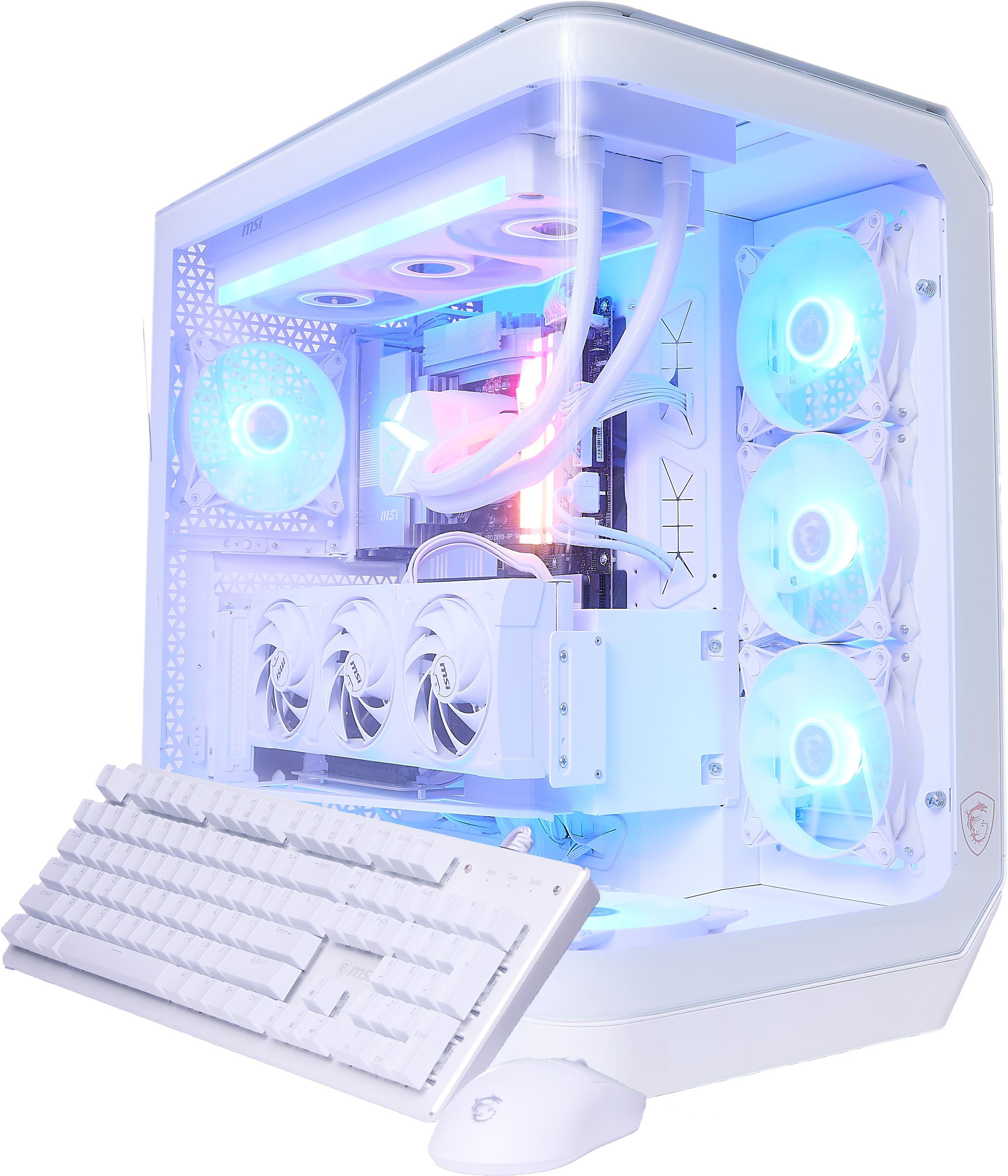 MSI Vision ZS Gaming Desktop showcasing its white chassis and components