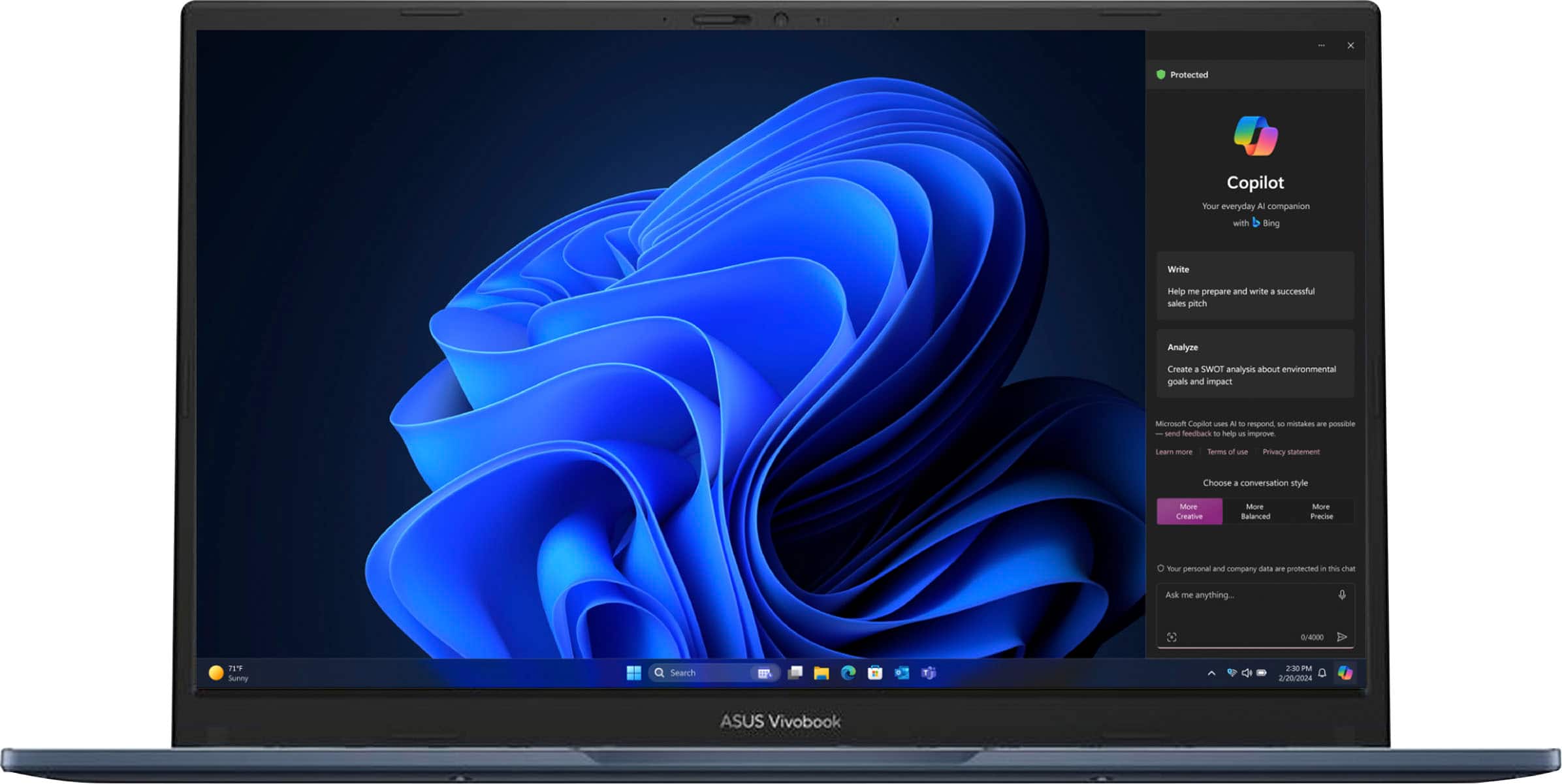 ASUS Vivobook 14 laptop displaying a multimedia application on the FHD screen