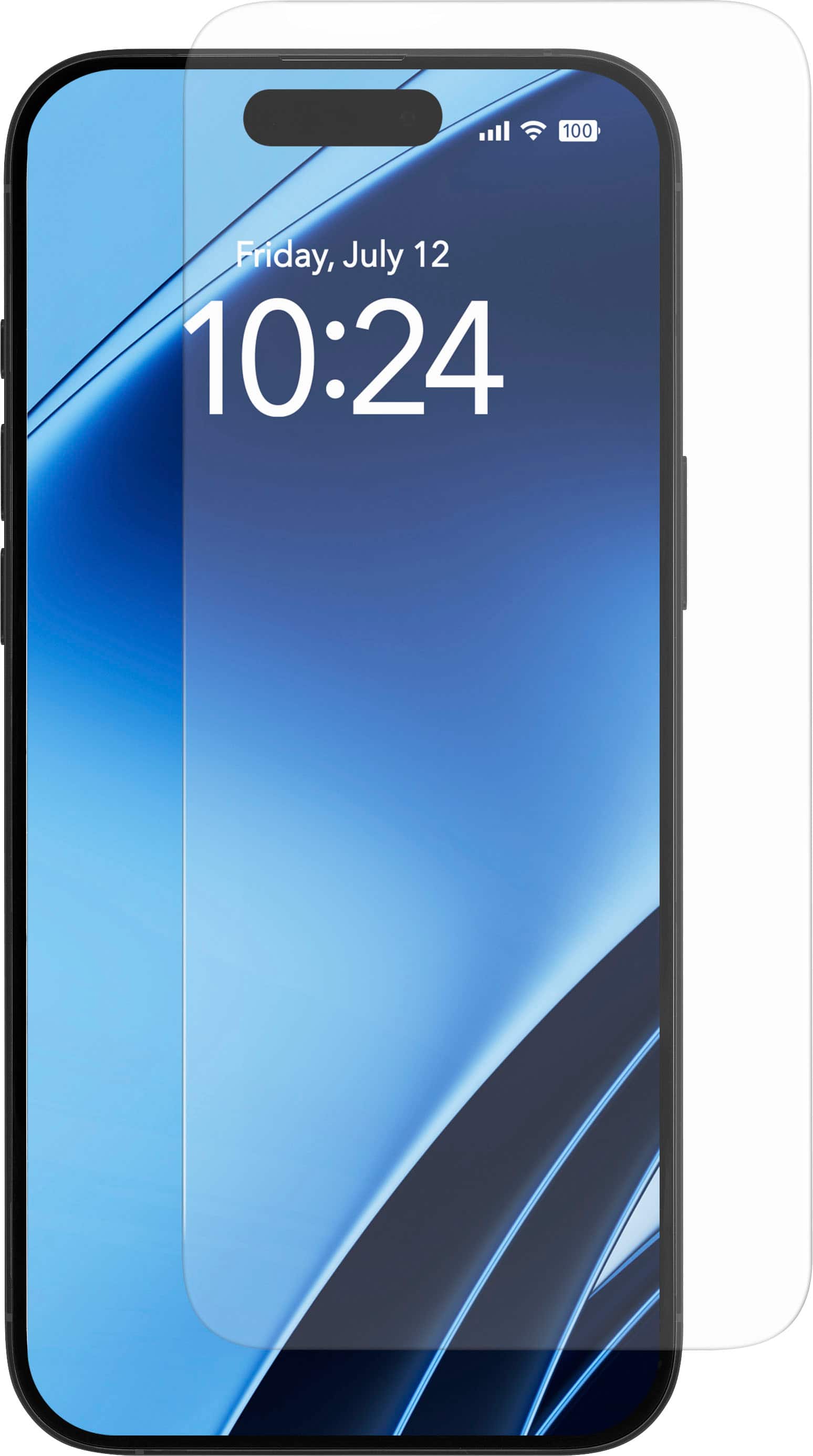 Insignia screen protector applied on iPhone 16 showing clear display