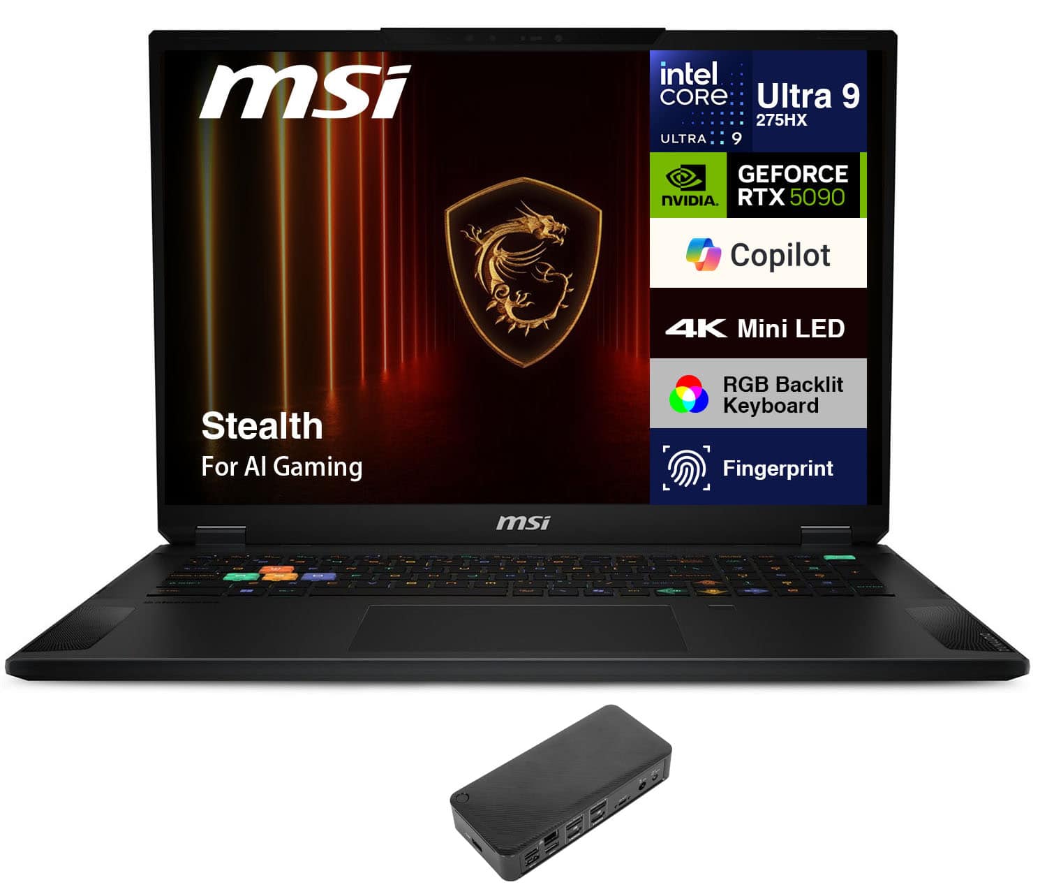MSI Stealth Laptop 18 displaying high-resolution graphics on its 4K screen