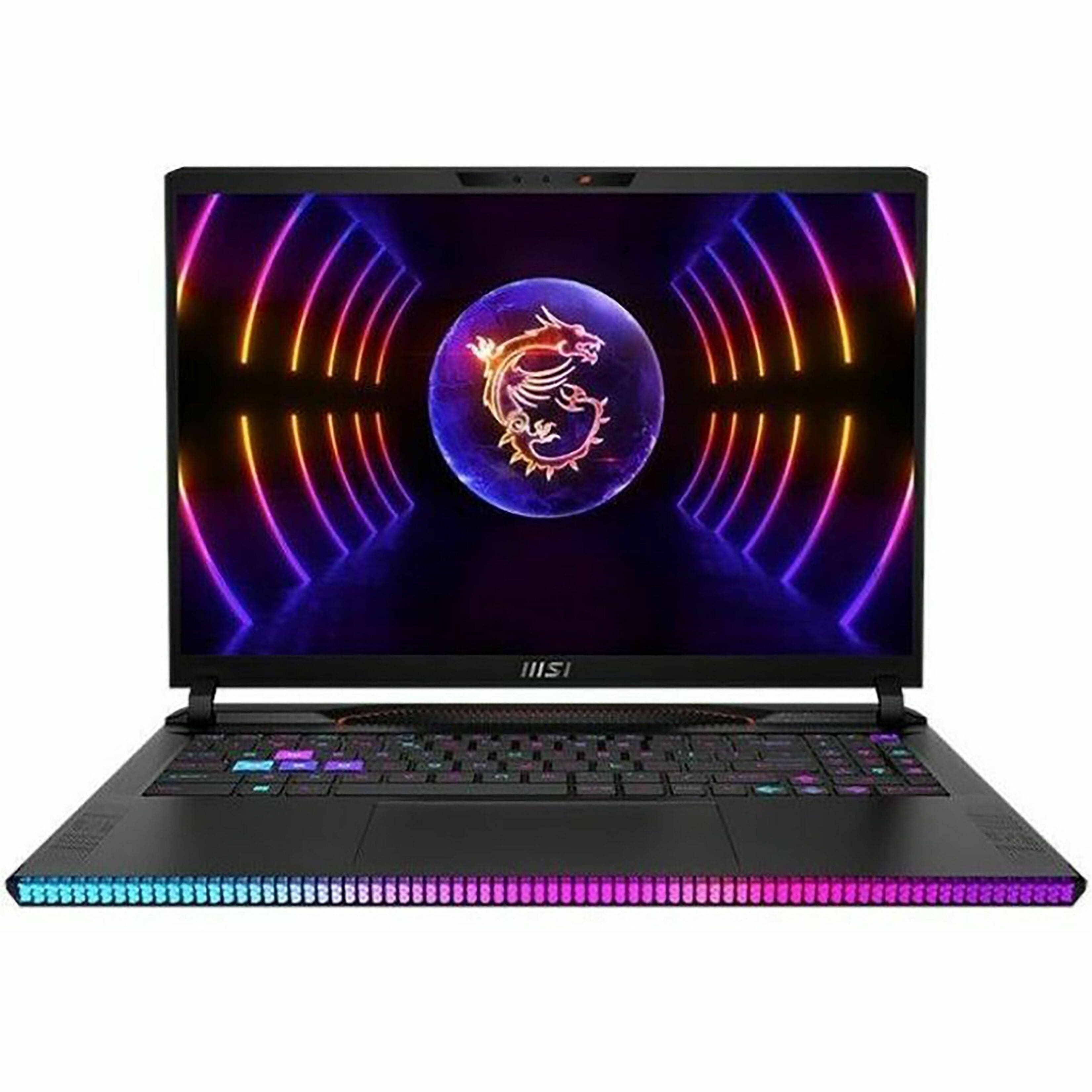 MSI Raider GE78 laptop displaying a vibrant game scene on its 17.3-inch screen