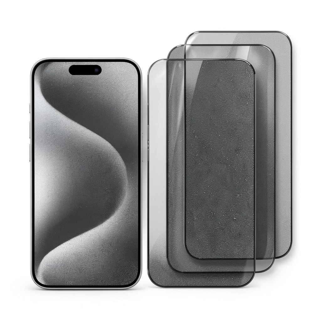 Installing Pavo iPhone 16 Tempered Glass Screen Protector 3 Pack HD on a wooden desk