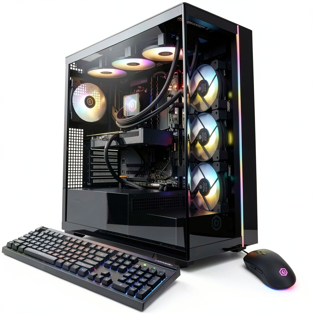 CyberPowerPC Gaming Desktop setup with monitors and peripherals