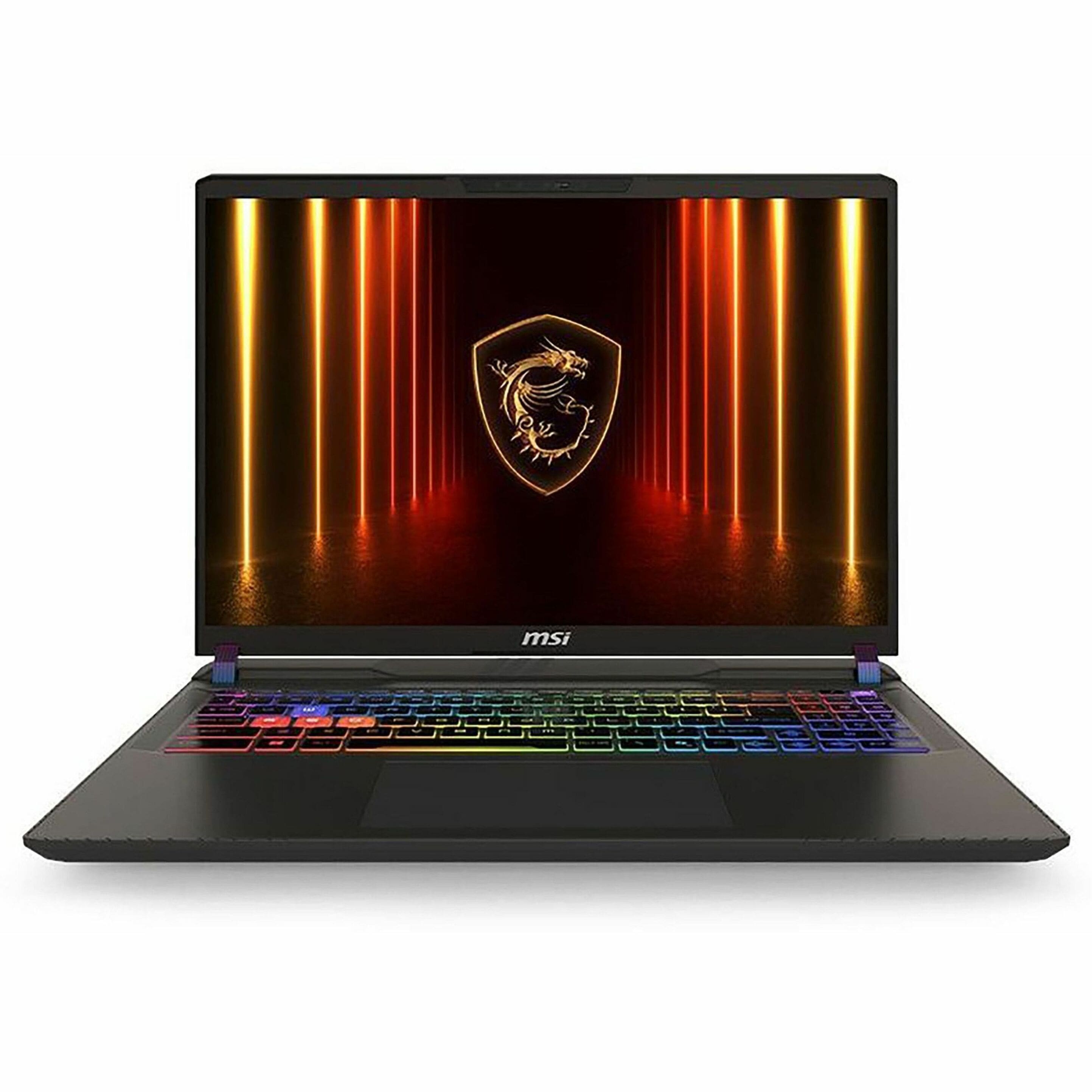 MSI Vector 16 gaming laptop displaying vibrant game graphics on a desk