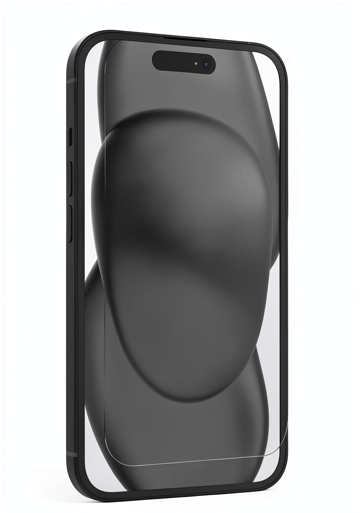 ZAGG Glass+ Defense screen protector applied to iPhone 15 showing clear display