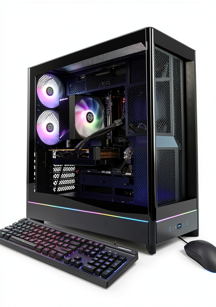 CyberPowerPC Gaming Desktop on a modern desk with RGB lighting