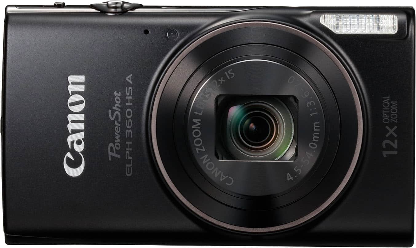 Canon PowerShot ELPH 360 HS digital camera displayed on a table
