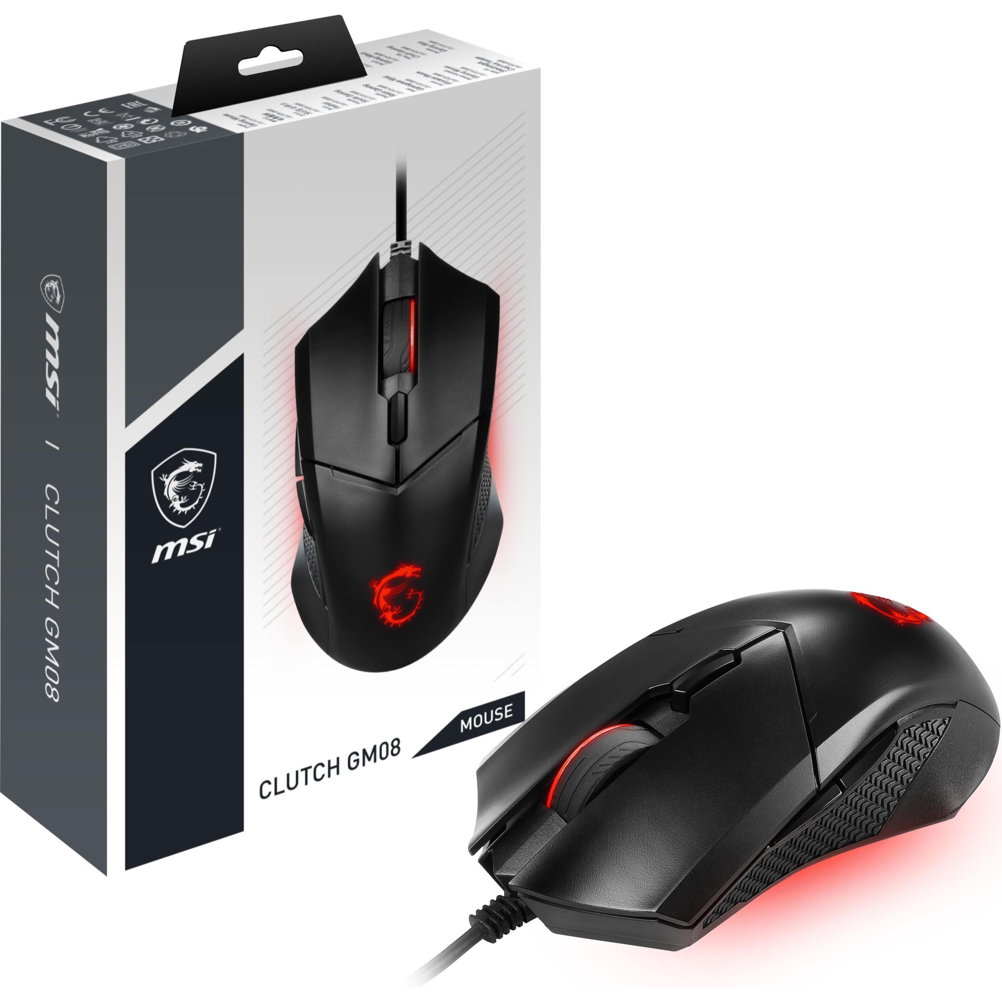 MSI Clutch GM08 gaming mouse on a gaming desk