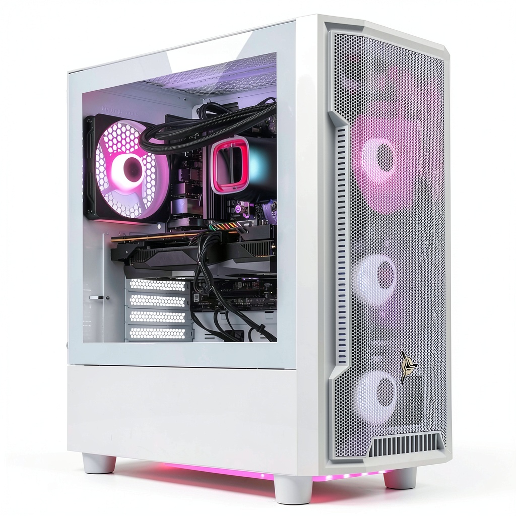 Skytech Gaming Archangel 4 desktop in a white case on a gaming setup