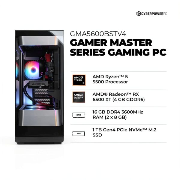 CyberPowerPC Gaming Desktop AMD Ryzen 5 5500 Radeon RX 6500-1