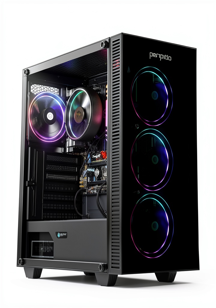 Periphio Terra Gaming PC setup on a desk with monitor and accessories
