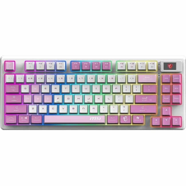 MSI FORGE GK600 keyboard on a gaming desk with RGB lighting