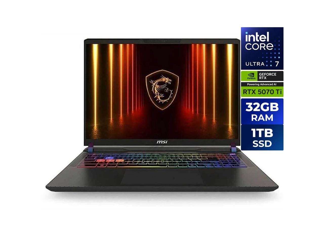 MSI Vector 16 laptop displaying a vibrant game scene on its QHD screen