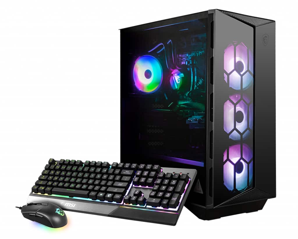 MSI Aegis RS Gaming Desktop showcasing its sleek black design and internal components
