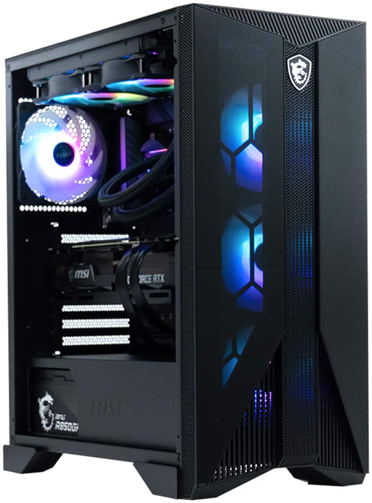 MSI Aegis RS desktop PC showing front panel and connectivity ports