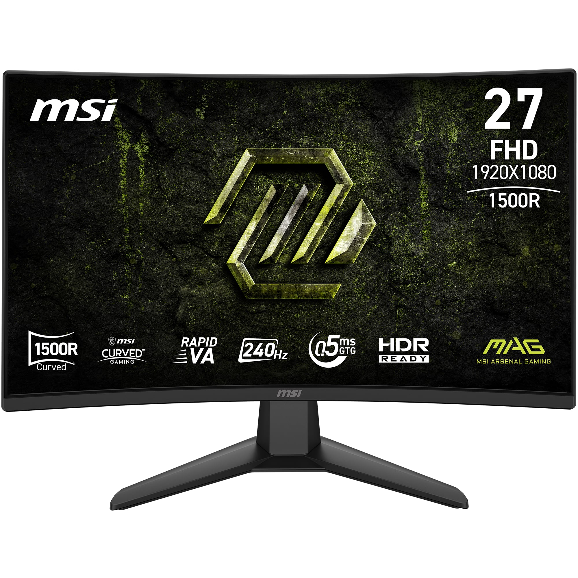 MSI MAG 274CXF curved gaming monitor displaying fast-paced action game