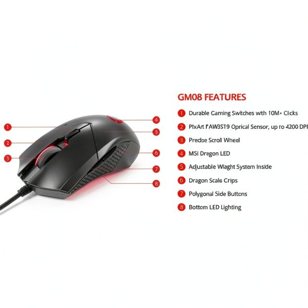 MSI Clutch GM08 Wired Optical Gaming Mouse Black-11
