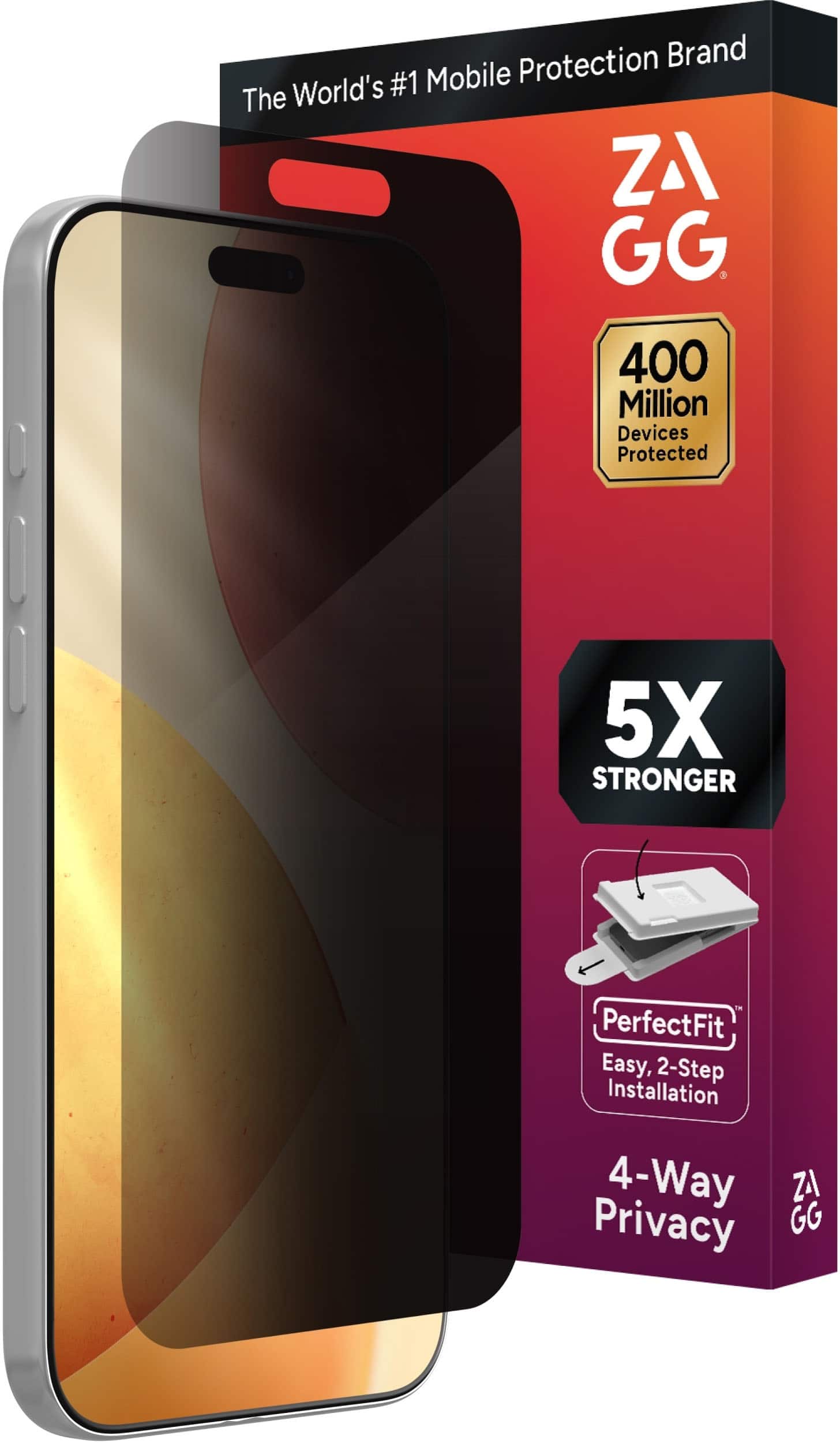 Privacy XTR screen protector applied to a smartphone showing the privacy filter in action