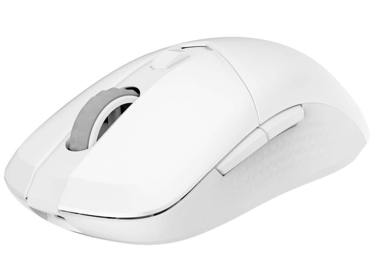MSI VERSA 300 wireless gaming mouse in white on a gaming desk