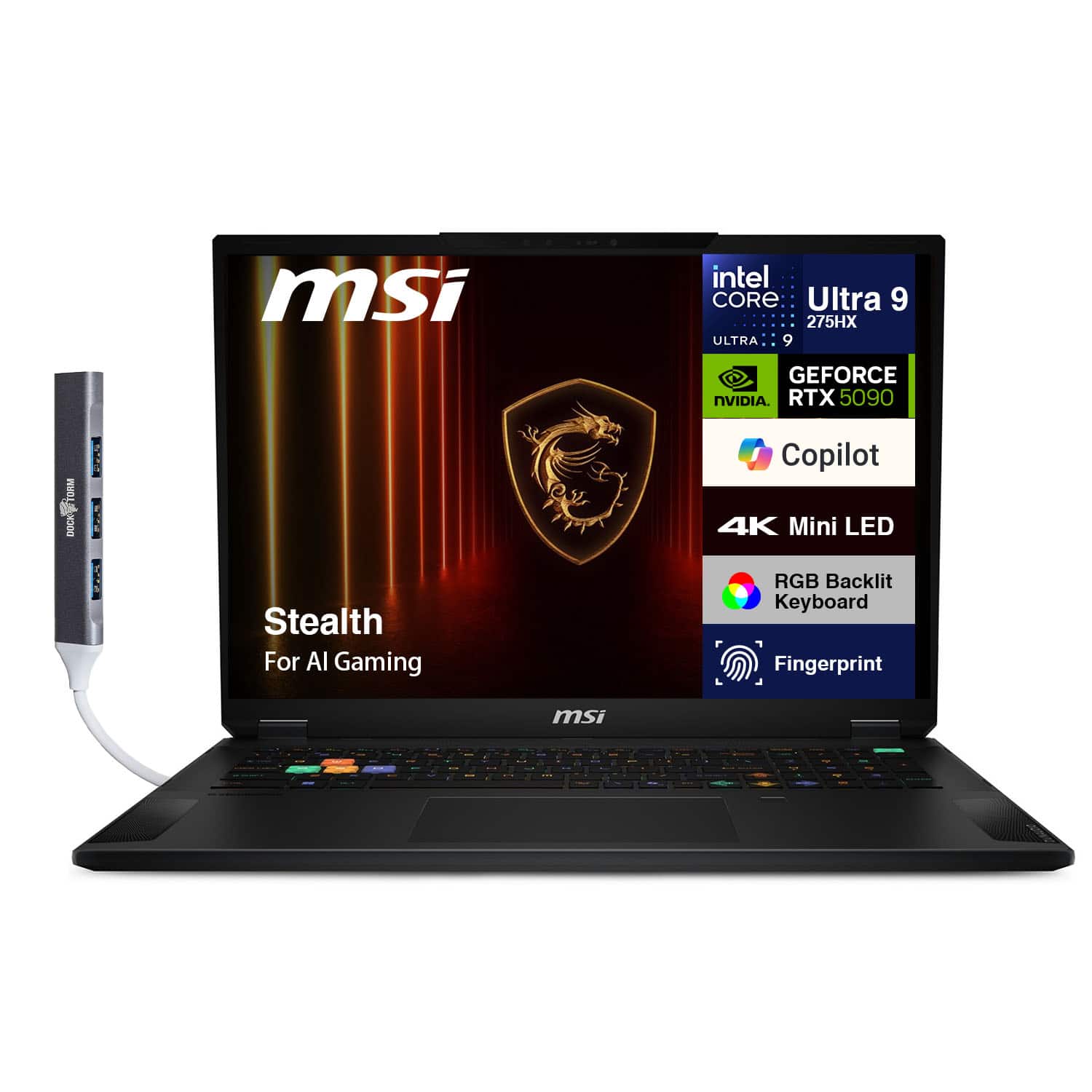 MSI Stealth Laptop 18 displaying 4K content on a desk